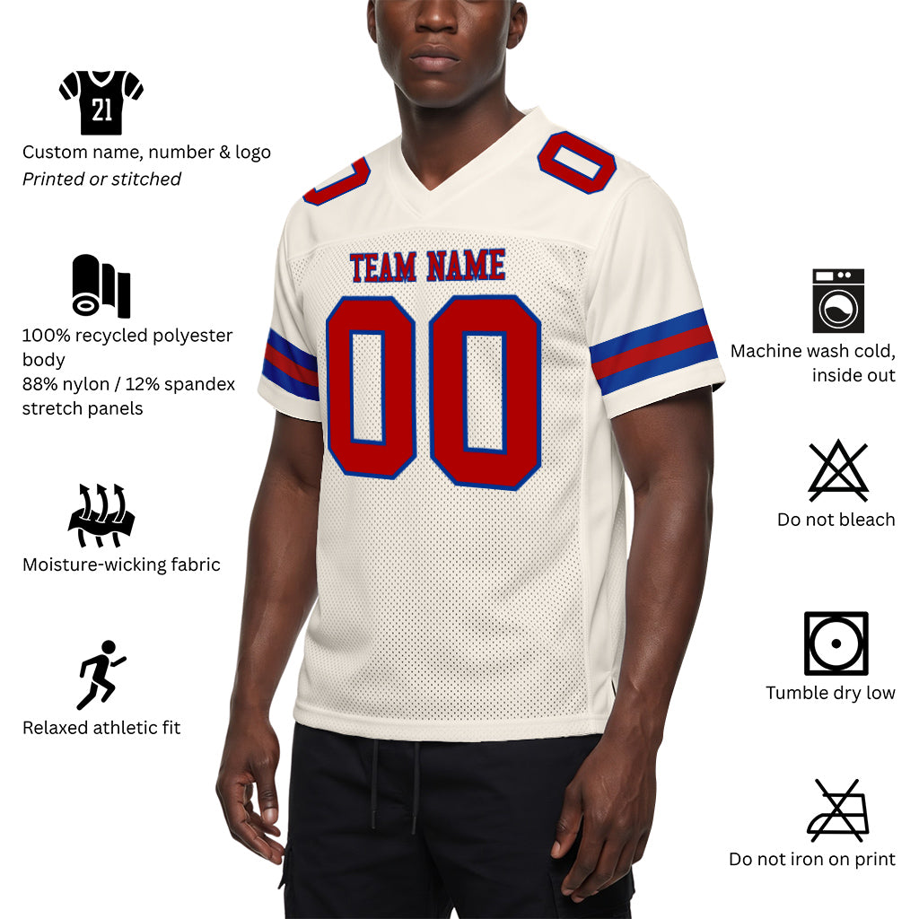 Custom Cream Red-Royal Mesh Football Jersey