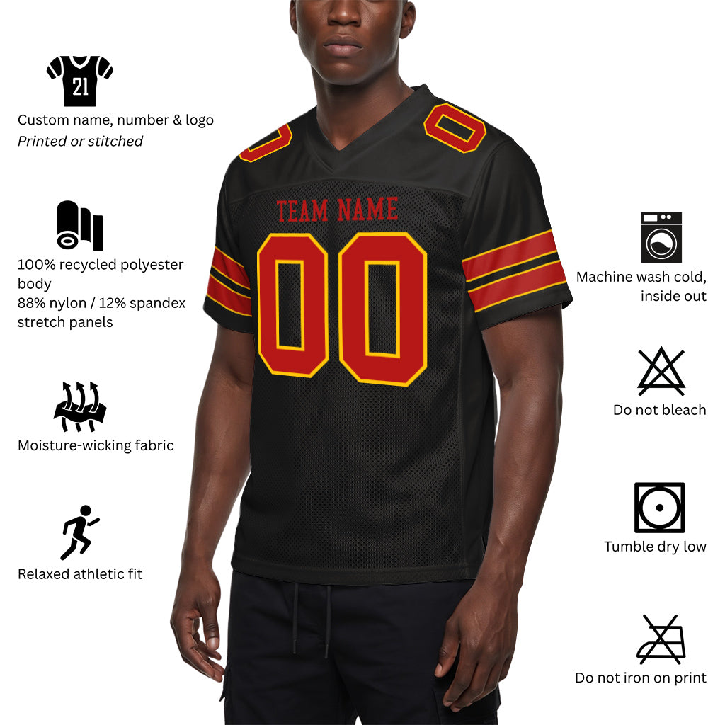 Custom Black Scarlet-Gold Custom Name Mesh Football Jersey