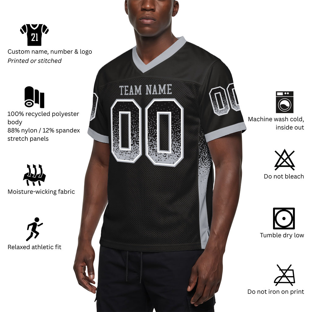 Custom Black Gray-White Mesh Drift Fashion Mesh Football Jersey