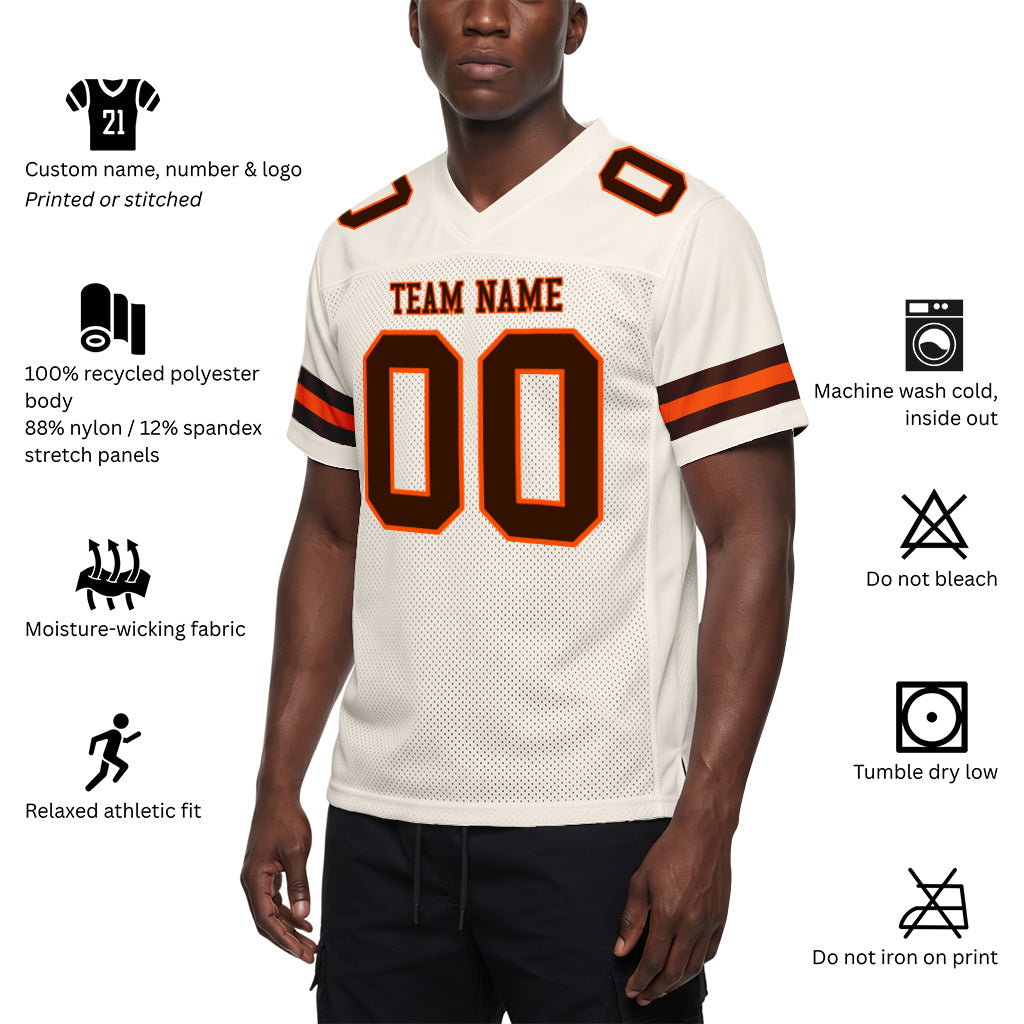 Custom Cream Brown-Orange Mesh Football Jersey