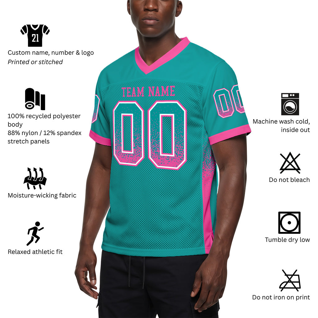 Custom Aqua Pink-White Mesh Drift Fashion Football Jersey