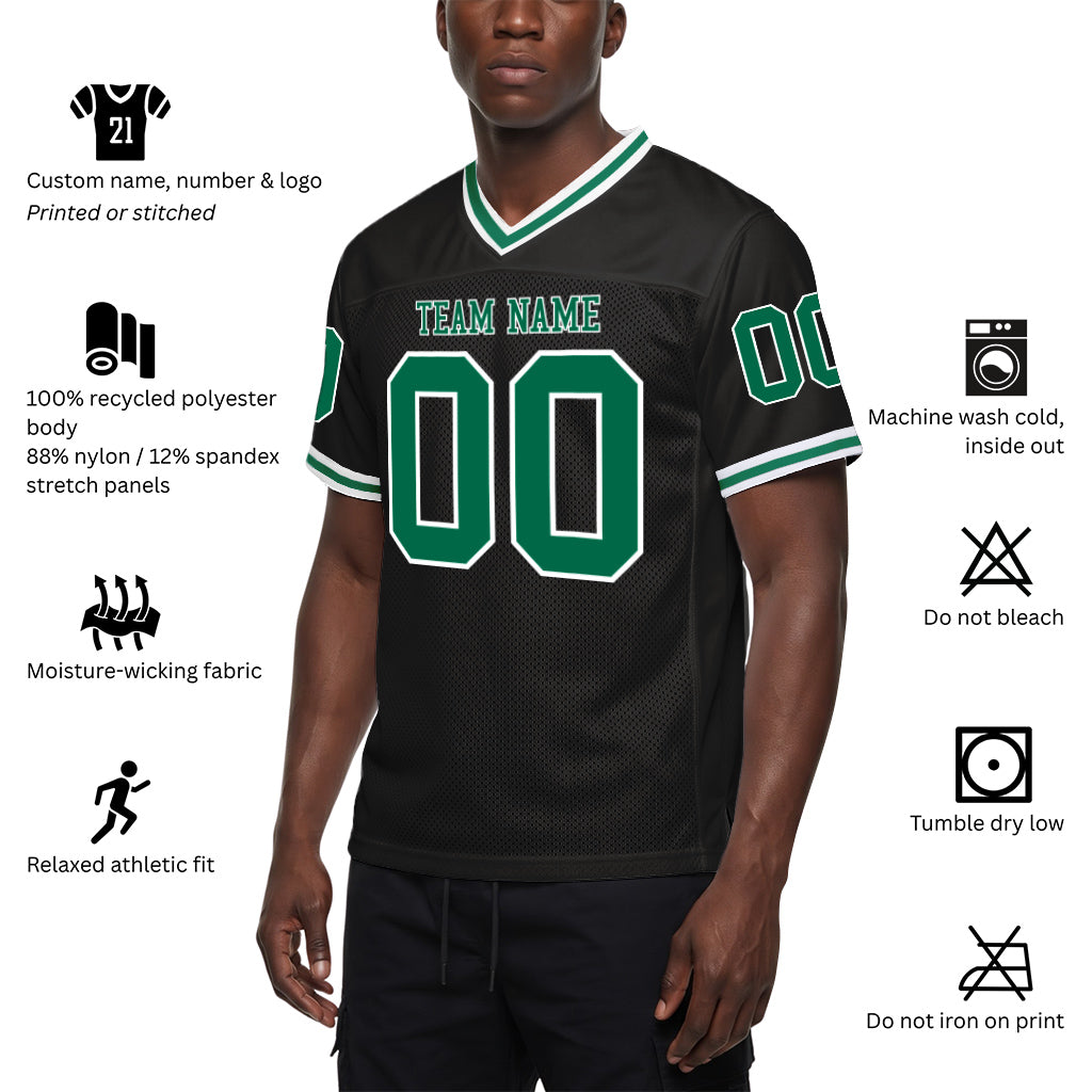 Custom Black Kelly Green-White Mesh Throwback Mesh Football Jersey