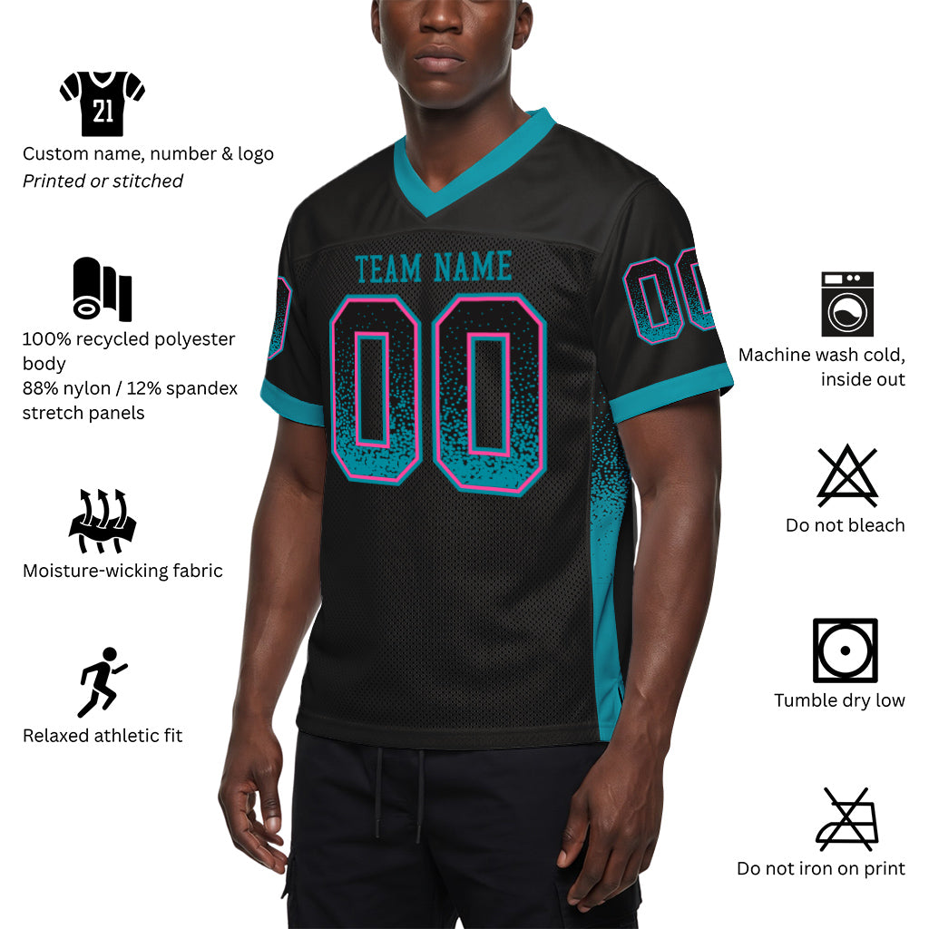 Custom Black Teal-Pink Mesh Drift Fashion Mesh Football Jersey