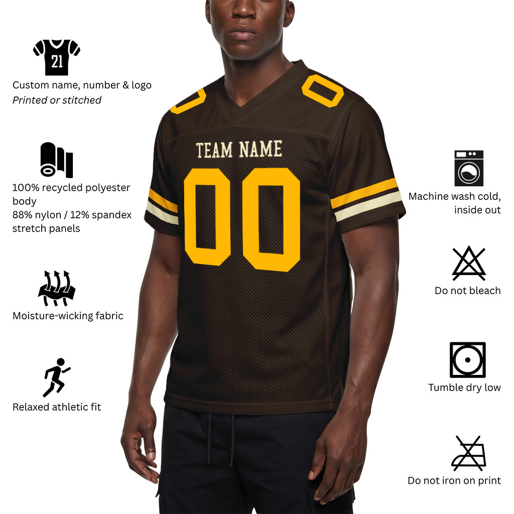 Custom Brown Gold-Cream Mesh Football Jersey