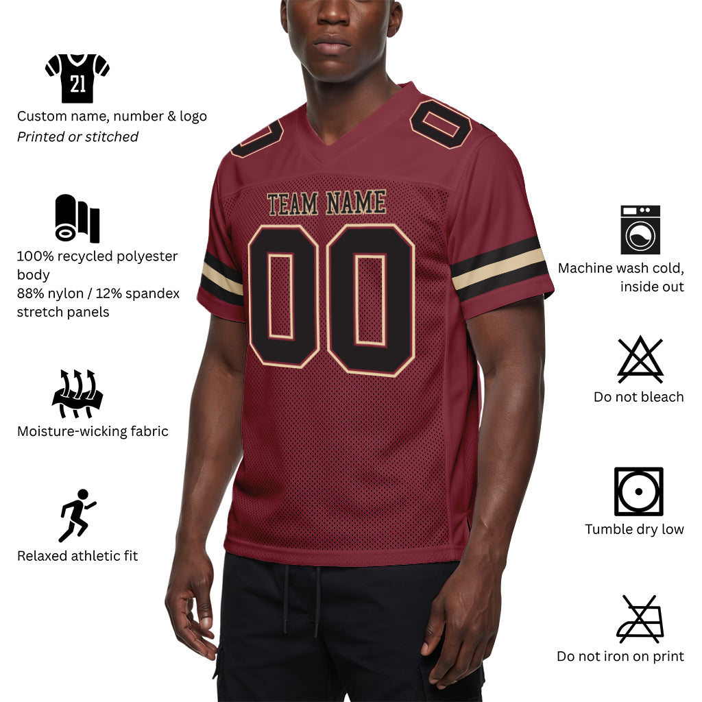 Burgundy Black-Cream Mesh Custom Football Jerseys For Men & Women