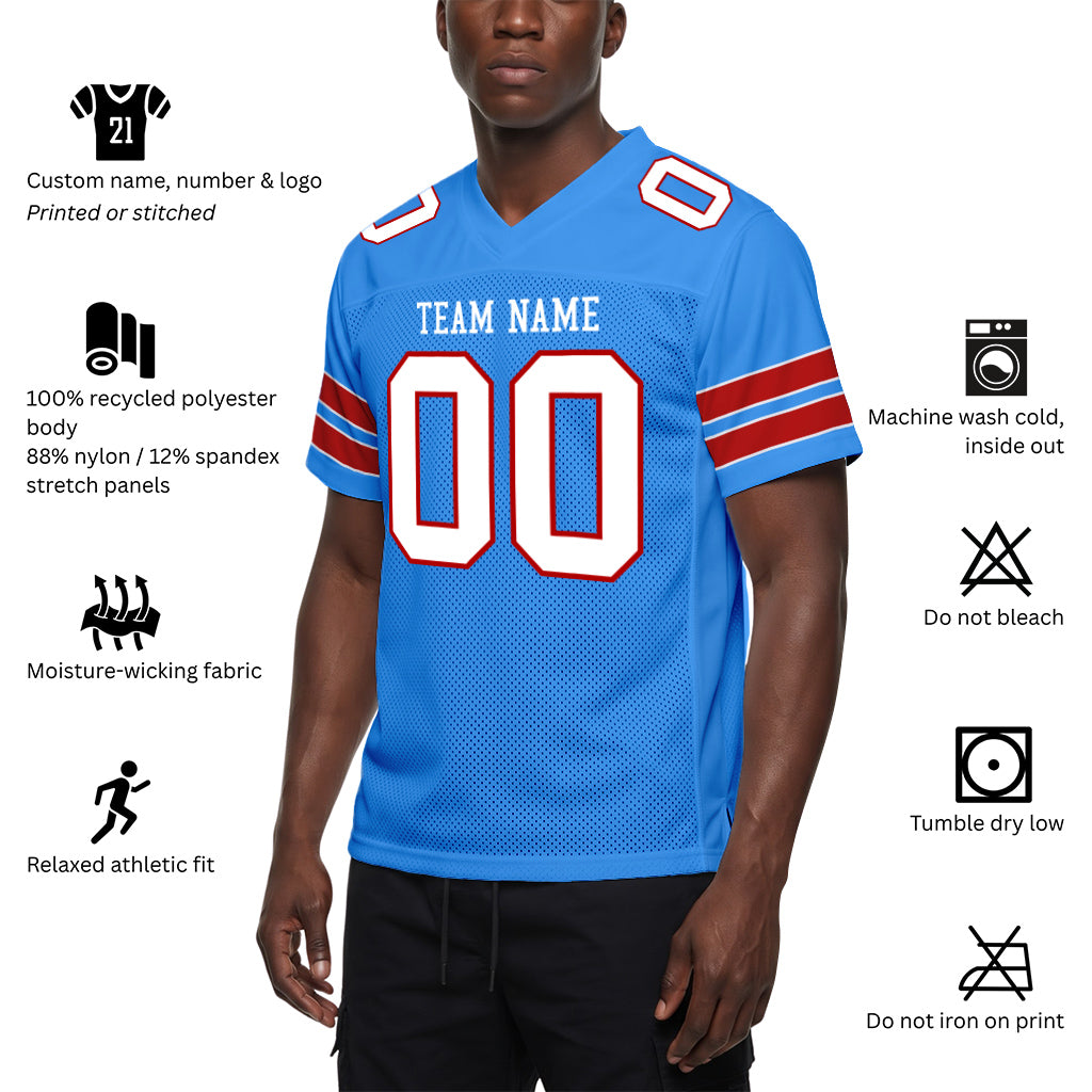 Custom Powder Blue White-Red Mesh Football Jersey
