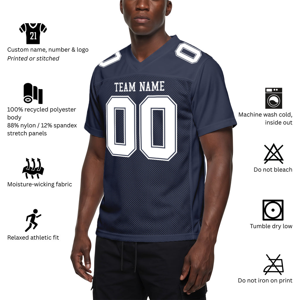 Custom Navy White Mesh Football Jersey