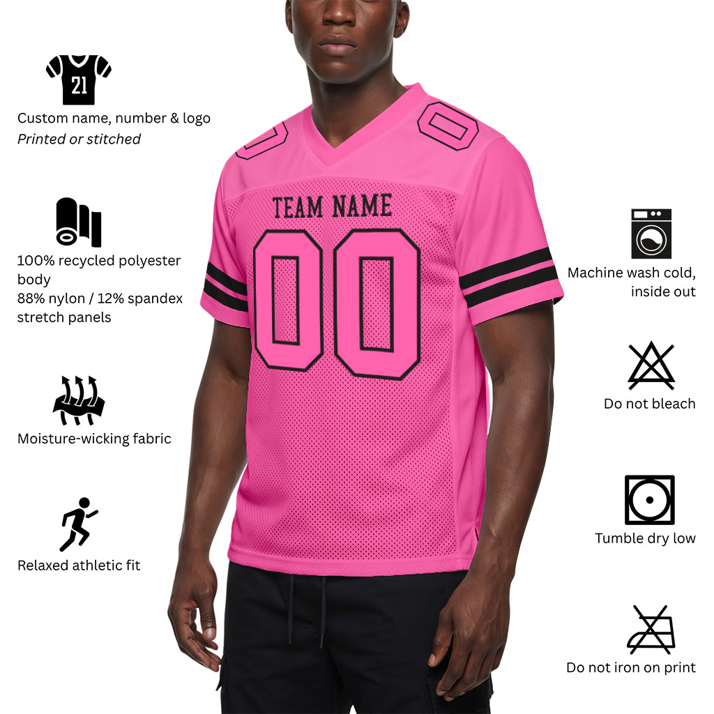 Custom Pink Pink-Black Mesh Football Jersey
