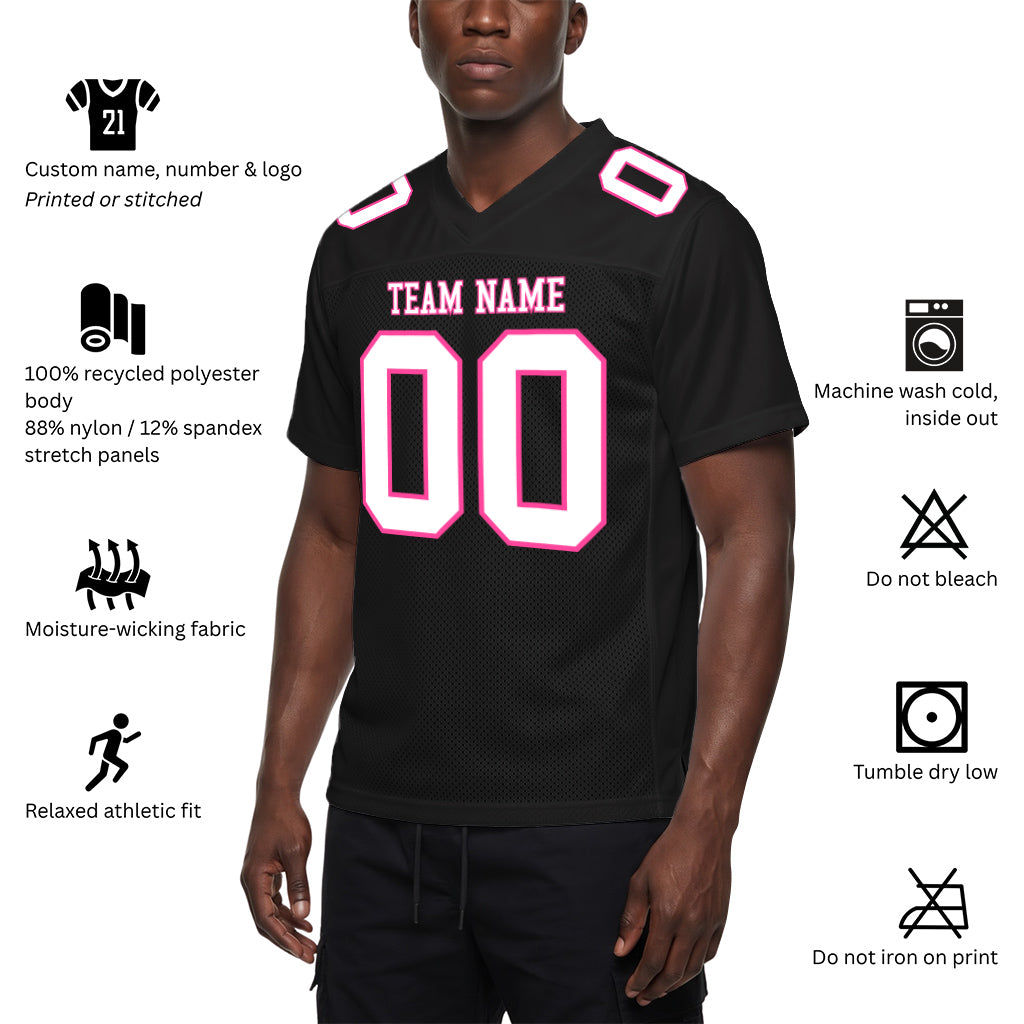 Custom Black White-Pink Mesh Football Jersey
