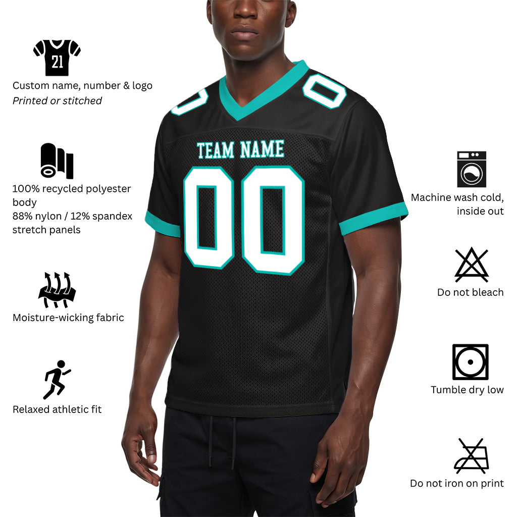 Custom Black White-Aqua Mesh Football Jersey