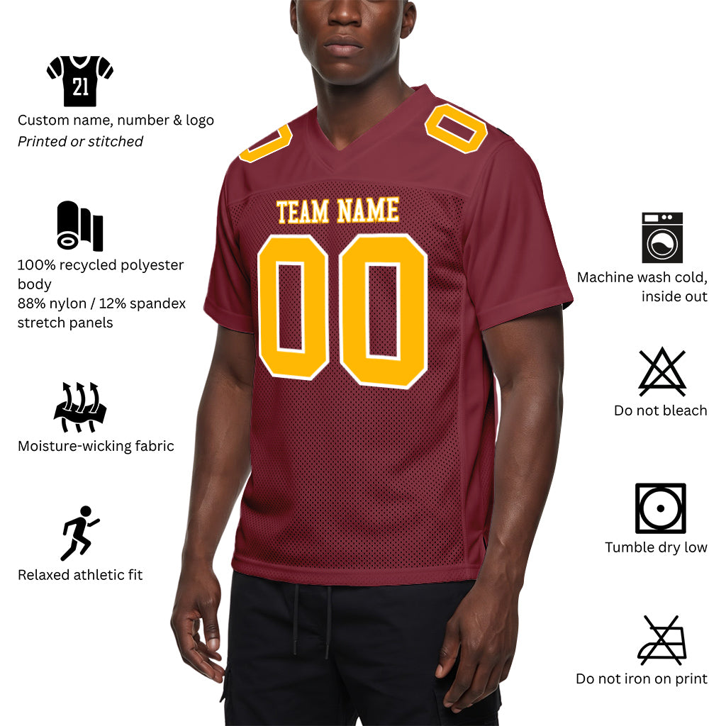 Custom Burgundy Gold-White Football Jersey