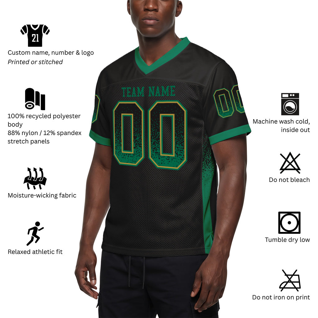 Custom Black Kelly Green-Old Gold Mesh Drift Fashion Mesh Football Jersey