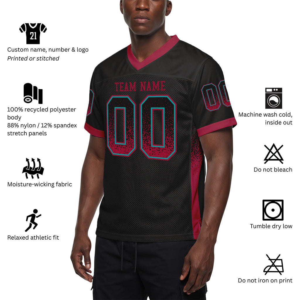 Custom Black Crimson-Teal Mesh Drift Fashion Mesh Football Jersey