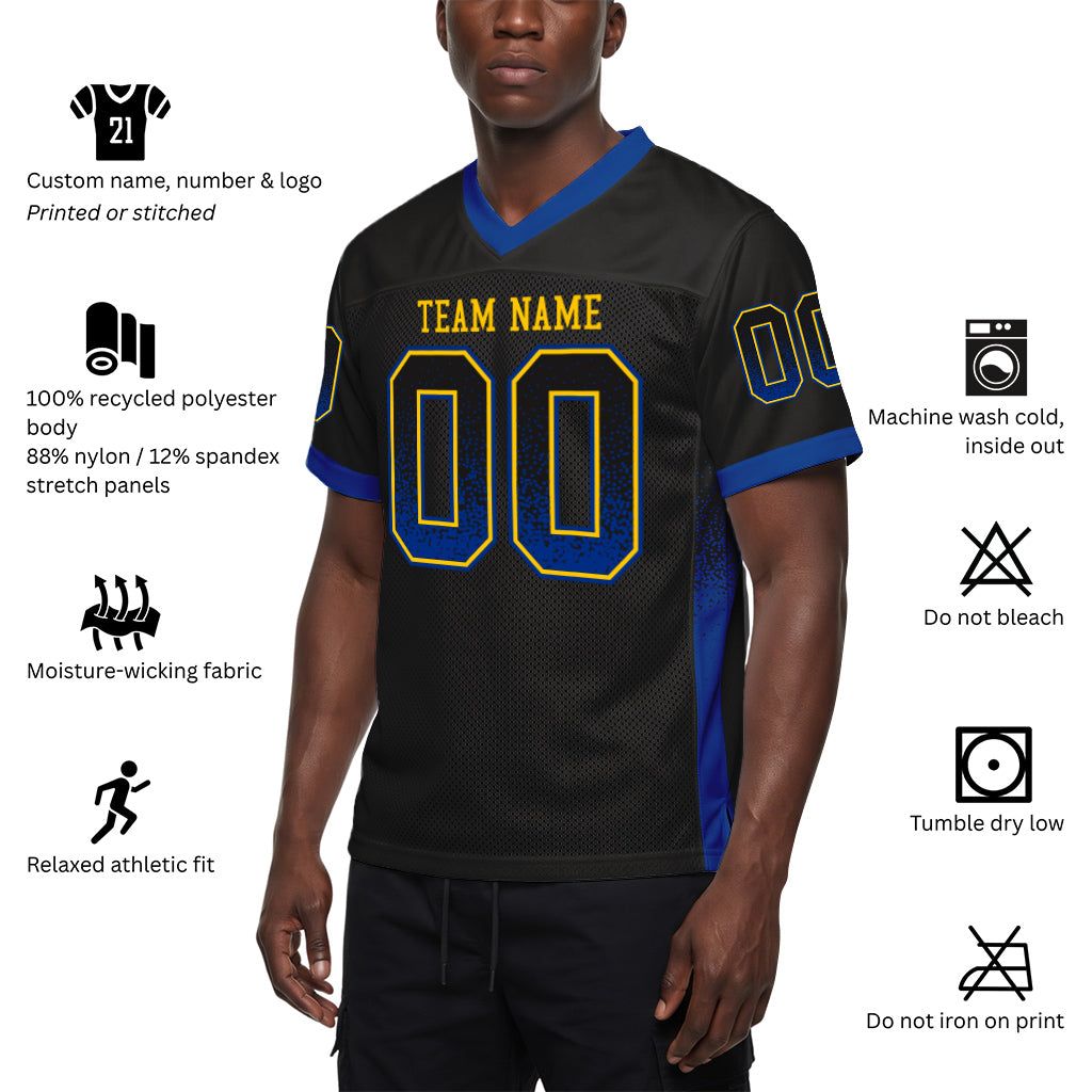 Custom Black Royal-Yellow Mesh Drift Fashion Mesh Football Jersey