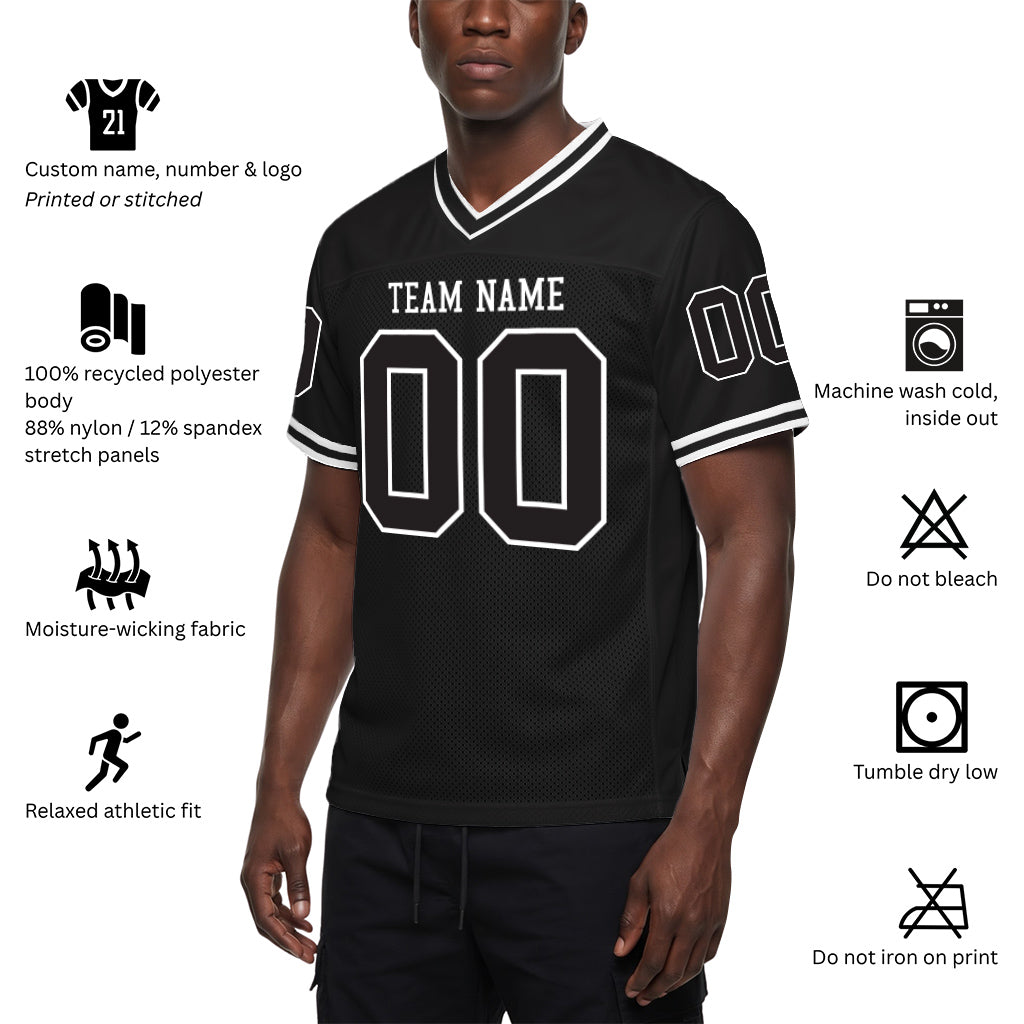 Custom Black White Mesh Football Jersey