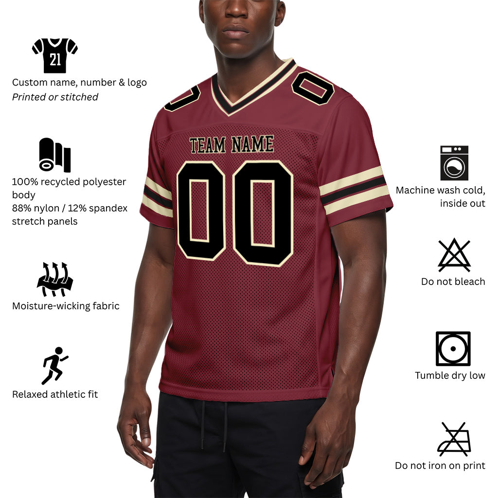 Custom Burgundy Black-City Cream Mesh Football Jersey