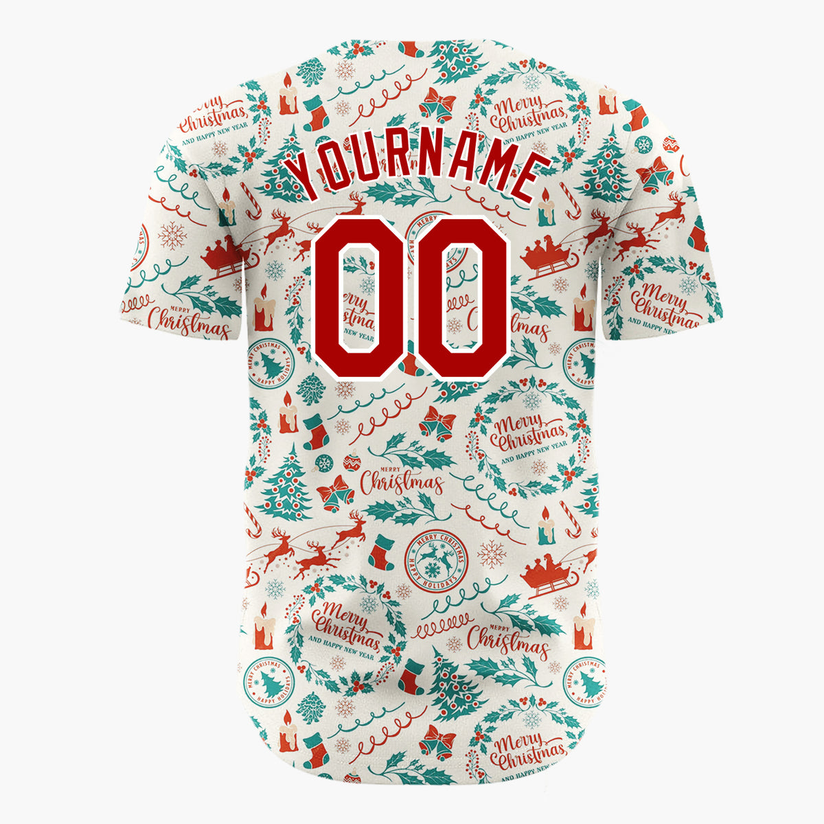 Custom Beige Merry Christmas Wreath Doodles Cartoon Pattern Christmas Baseball Jersey