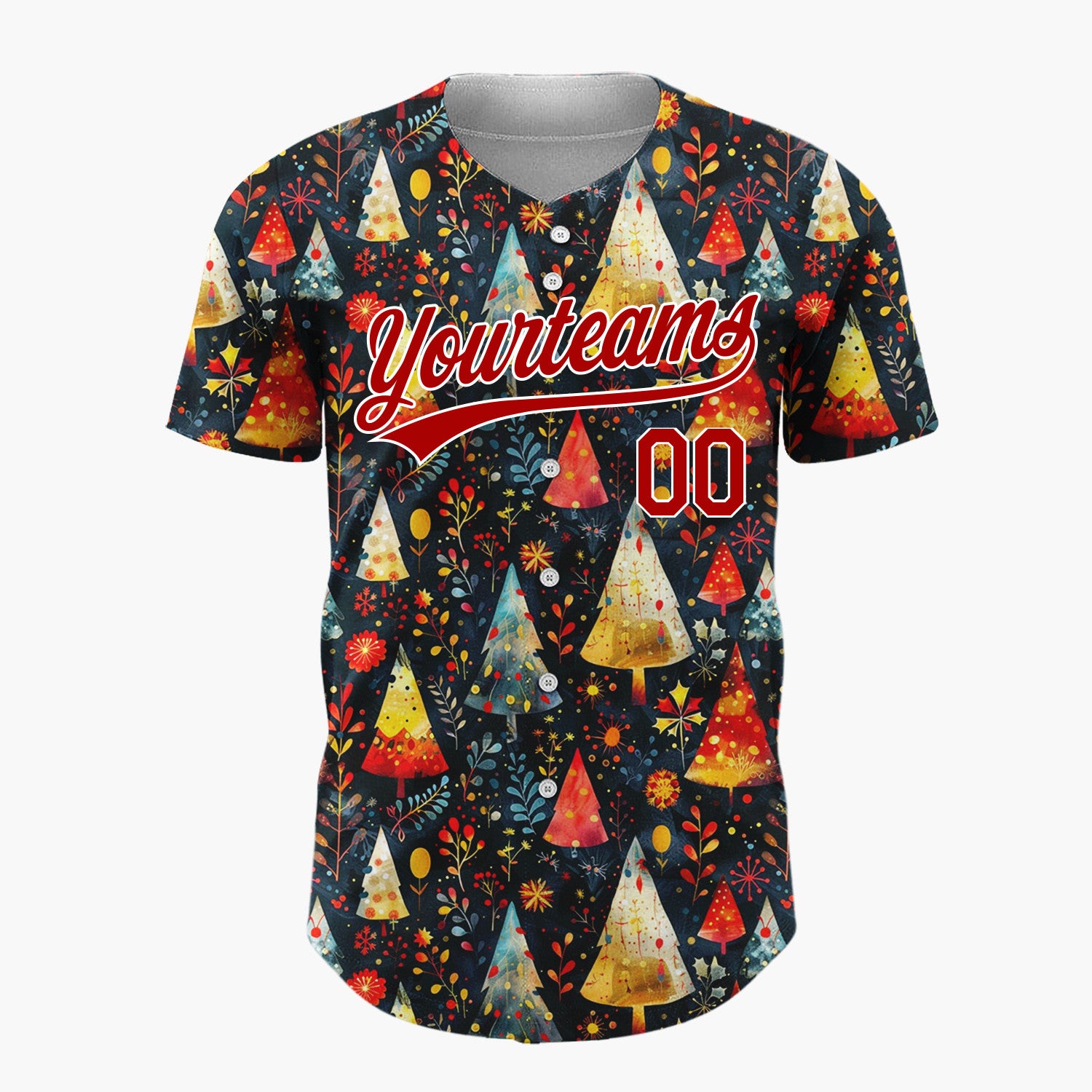 Custom Black Christmas Trees Stars Cartoon Gradient Pattern Christmas Baseball Jersey