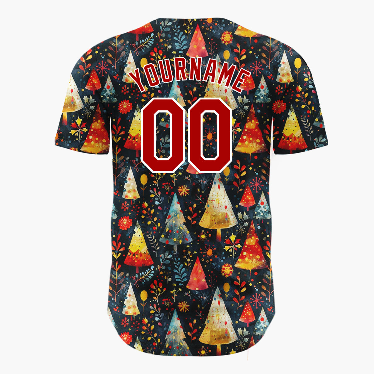 Custom Black Christmas Trees Stars Cartoon Gradient Pattern Christmas Baseball Jersey