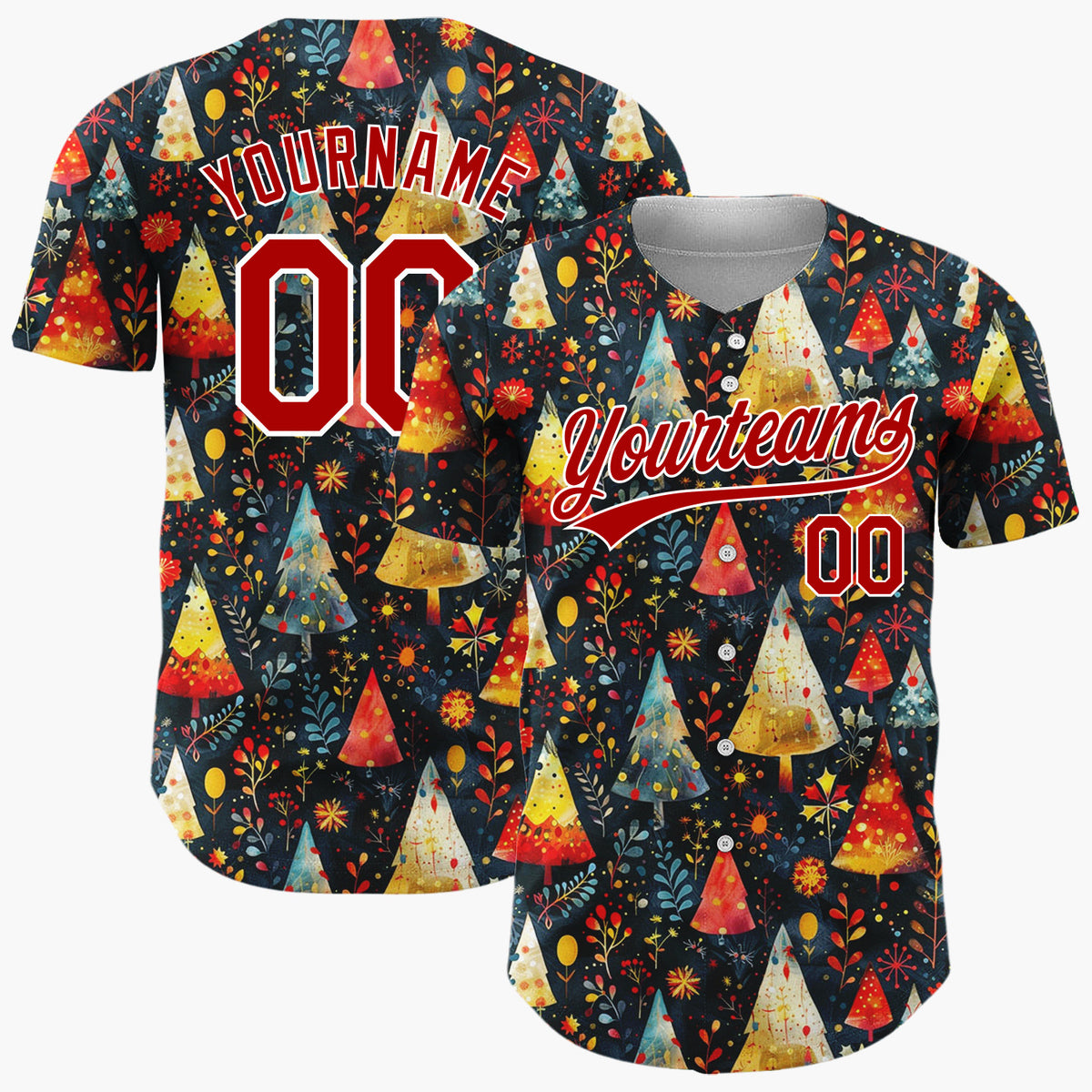 Custom Black Christmas Trees Stars Cartoon Gradient Pattern Christmas Baseball Jersey