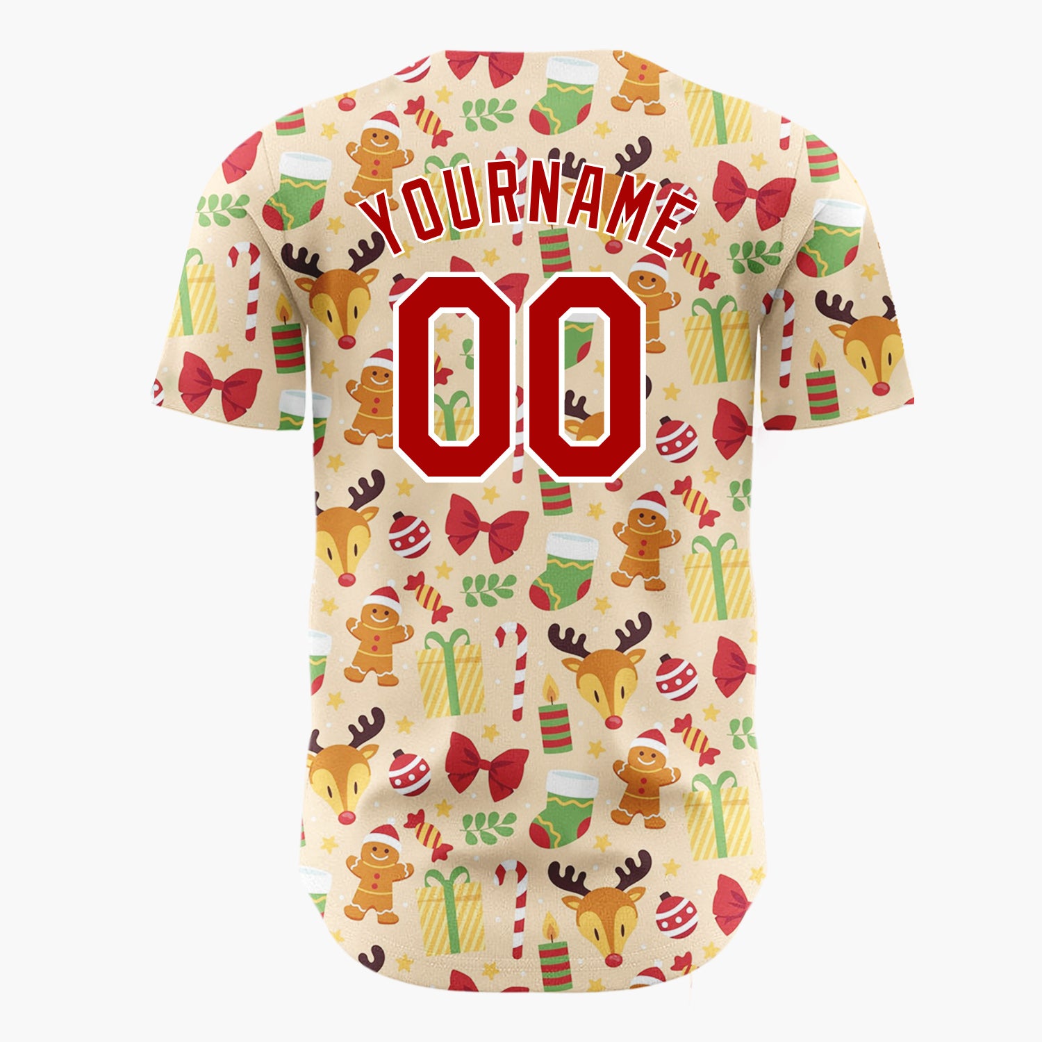 Custom Beige Reindeer Fox Woodland Animals Cartoon Pattern Christmas Baseball Jersey