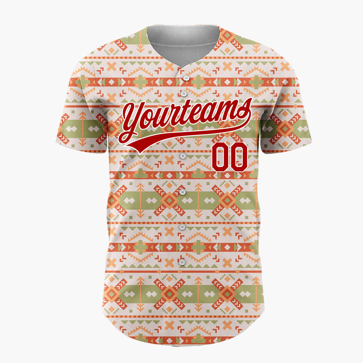 Custom Beige Olive Tribal Arrows And Diamonds Southwest Geometric Pattern Christmas Baseball Jersey