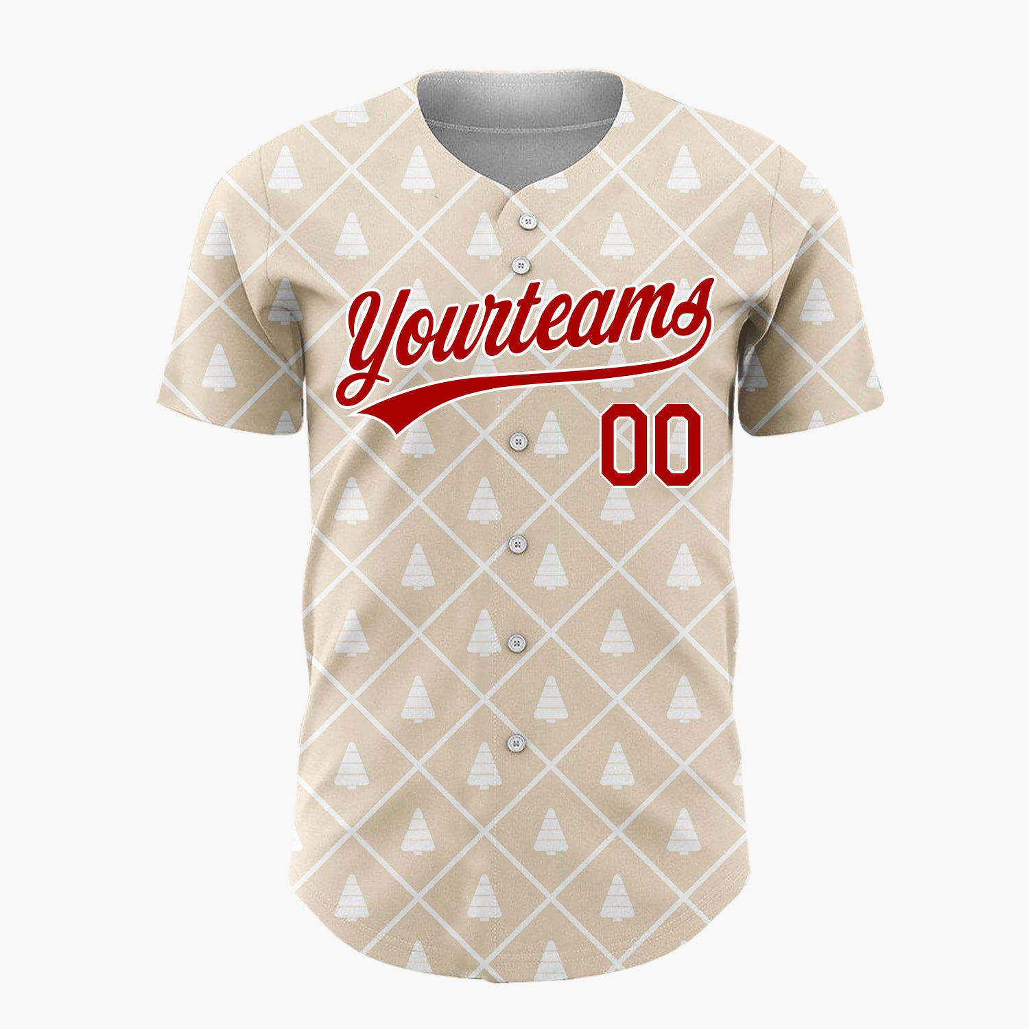 Custom Beige White Christmas Tree Lattice Minimalist Pattern Christmas Baseball Jersey