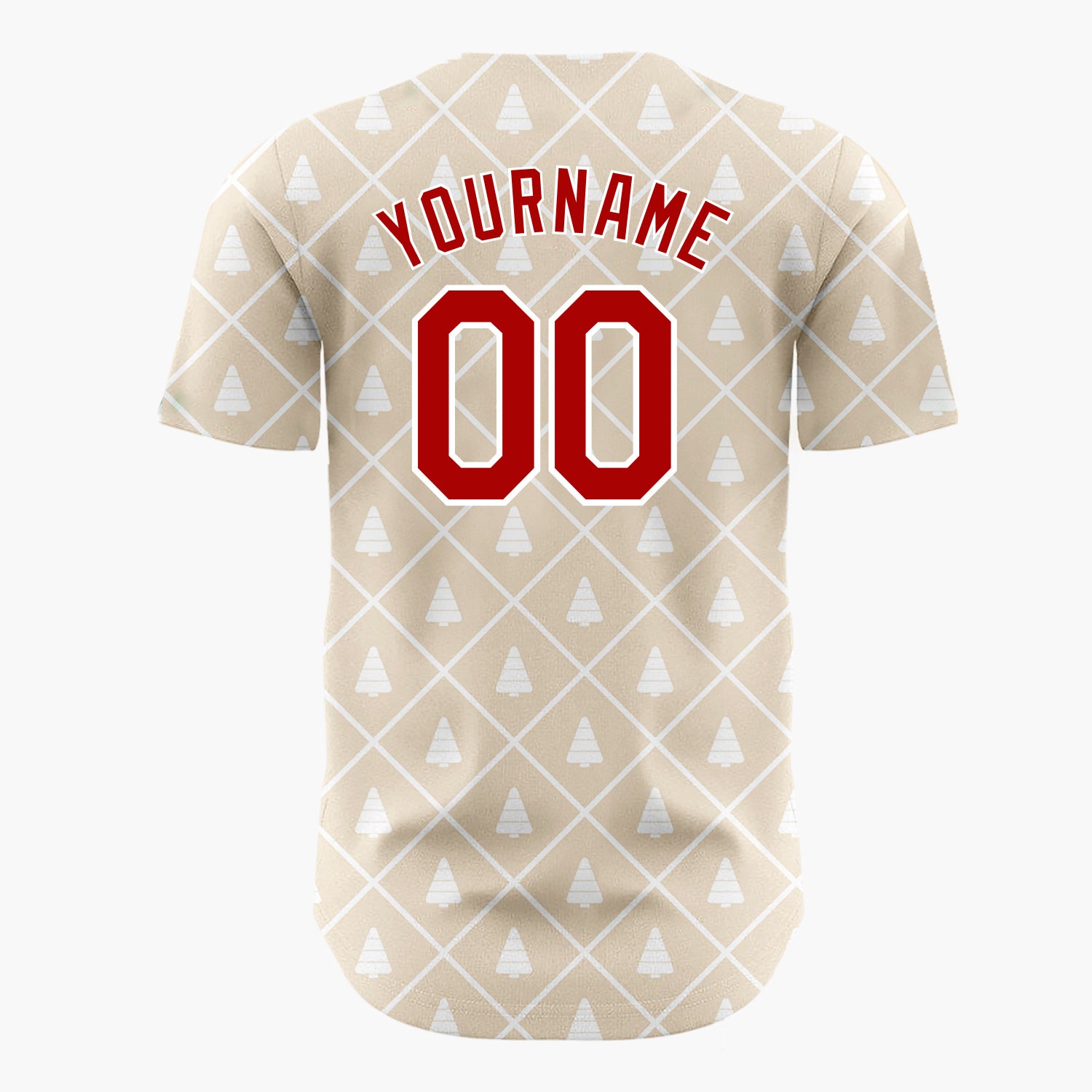 Custom Beige White Christmas Tree Lattice Minimalist Pattern Christmas Baseball Jersey