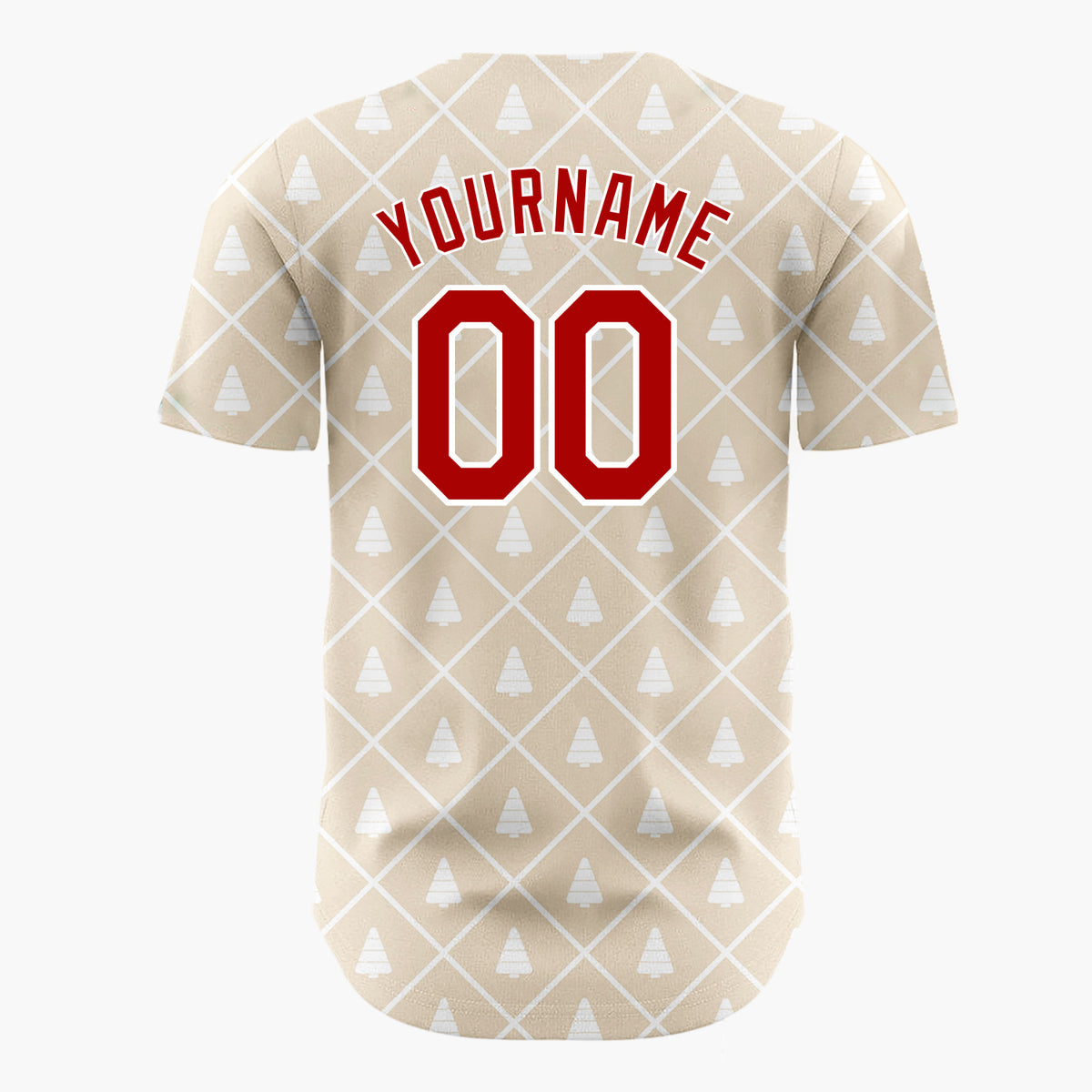 Custom Beige White Christmas Tree Lattice Minimalist Pattern Christmas Baseball Jersey
