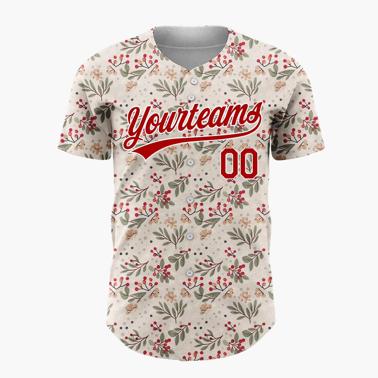 Custom Beige Merry Christmas Foliage Cartoon Pattern Christmas Baseball Jersey