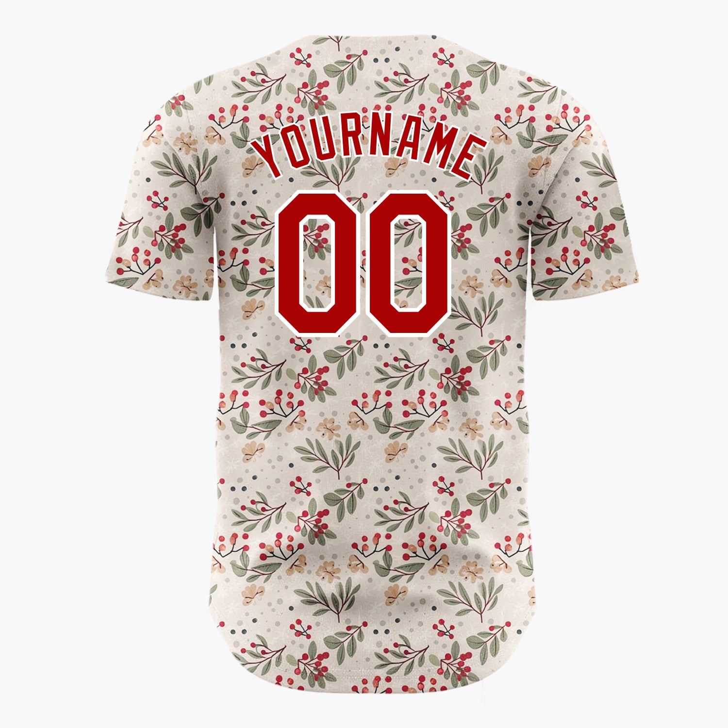 Custom Beige Merry Christmas Foliage Cartoon Pattern Christmas Baseball Jersey