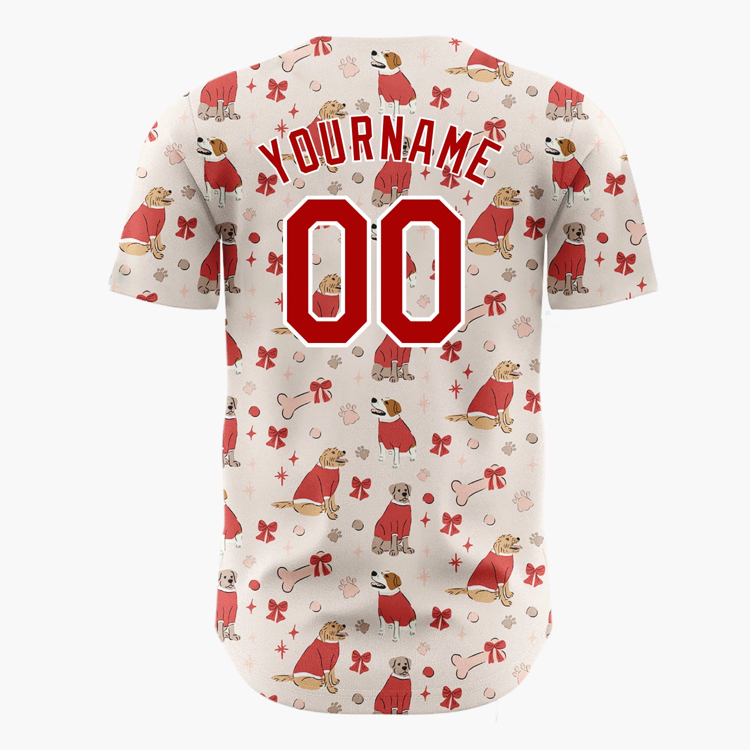 Custom Beige Red Dogs In Sweaters With Bows And Bones Cute Christmas Baseball Jersey