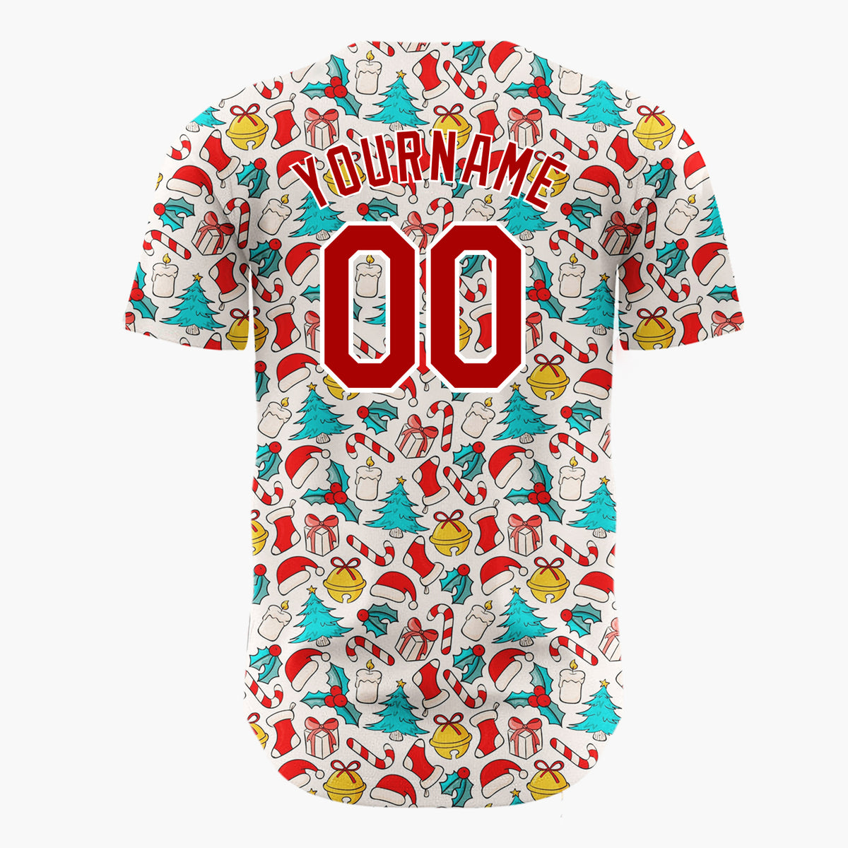Custom Beige Red Blue Santa Hats And Bells Vintage Icon Pattern Christmas Baseball Jersey