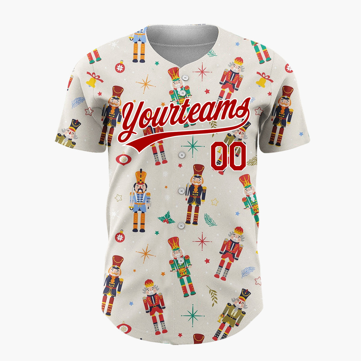 Custom Beige Nutcrackers Holiday Festive Illustration Christmas Baseball Jersey