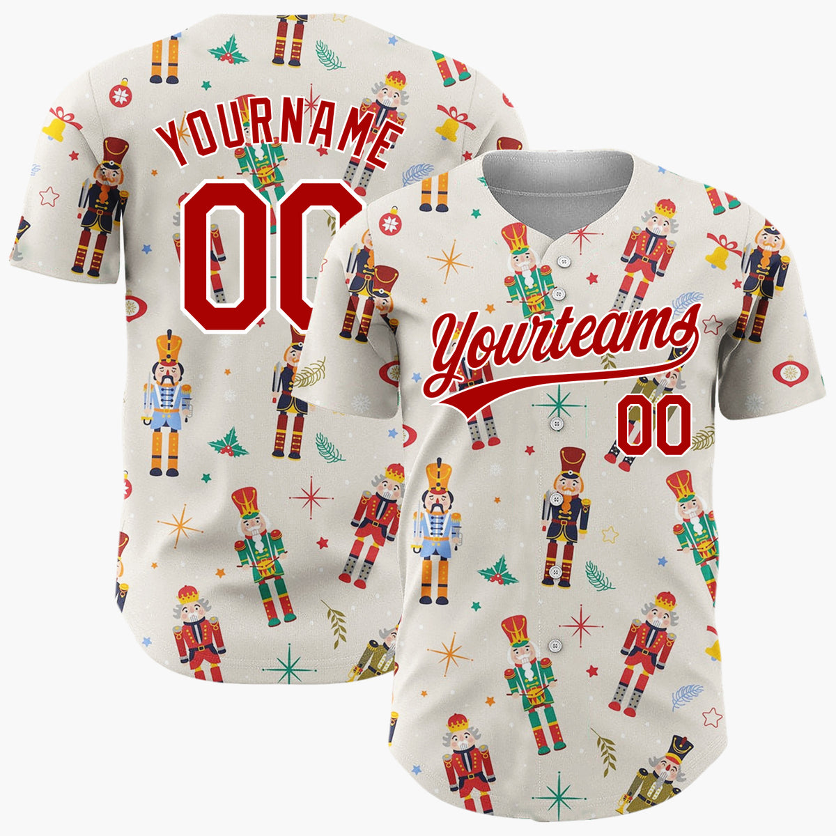 Custom Beige Nutcrackers Holiday Festive Illustration Christmas Baseball Jersey