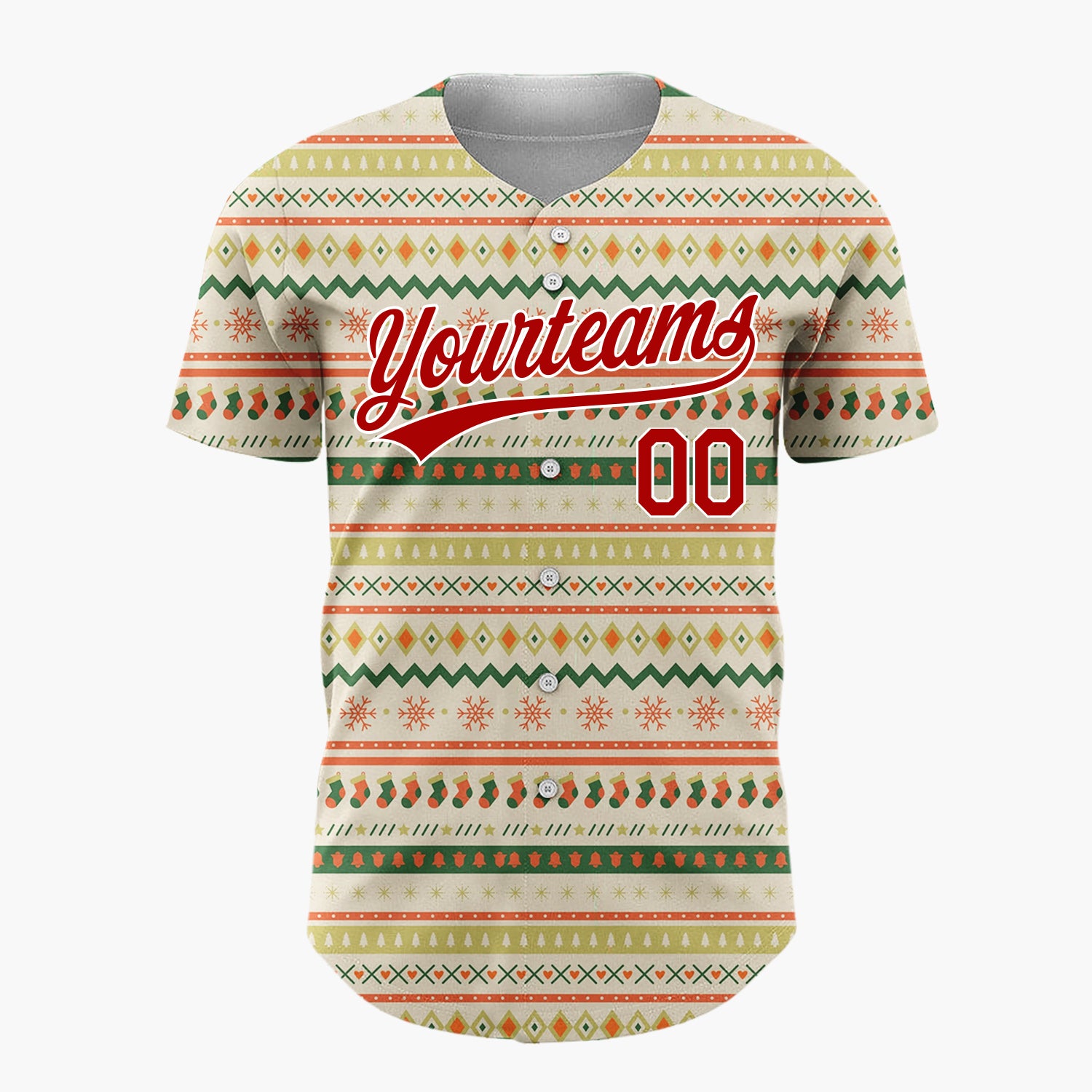 Custom Beige Christmas Stripes Geometric Nordic Pattern Christmas Baseball Jersey