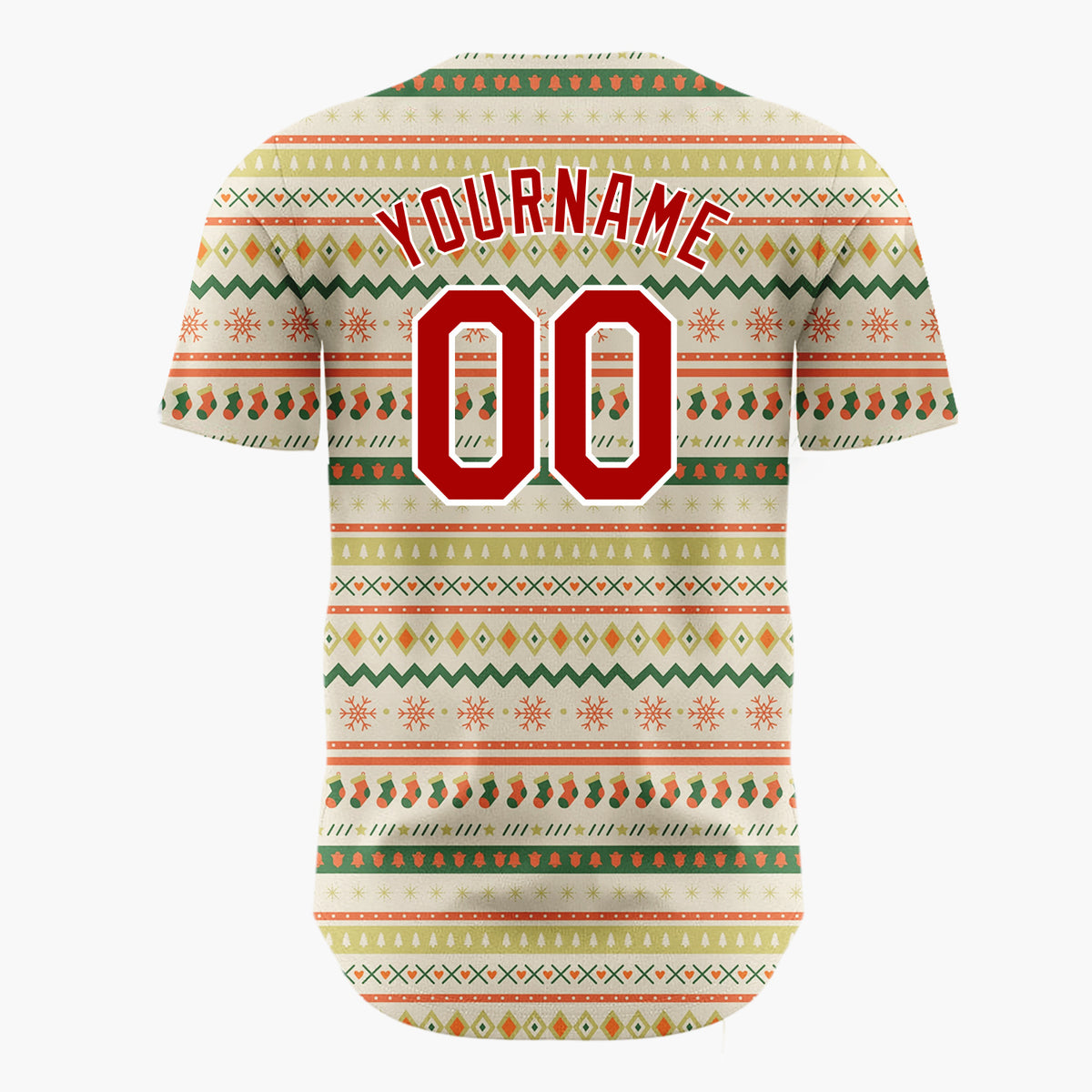 Custom Beige Christmas Stripes Geometric Nordic Pattern Christmas Baseball Jersey