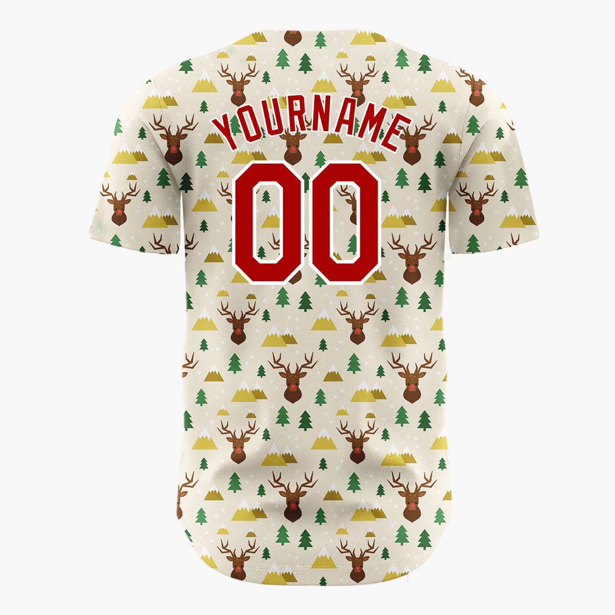 Custom Beige Reindeer Christmas Trees Cartoon Pattern Christmas Baseball Jersey