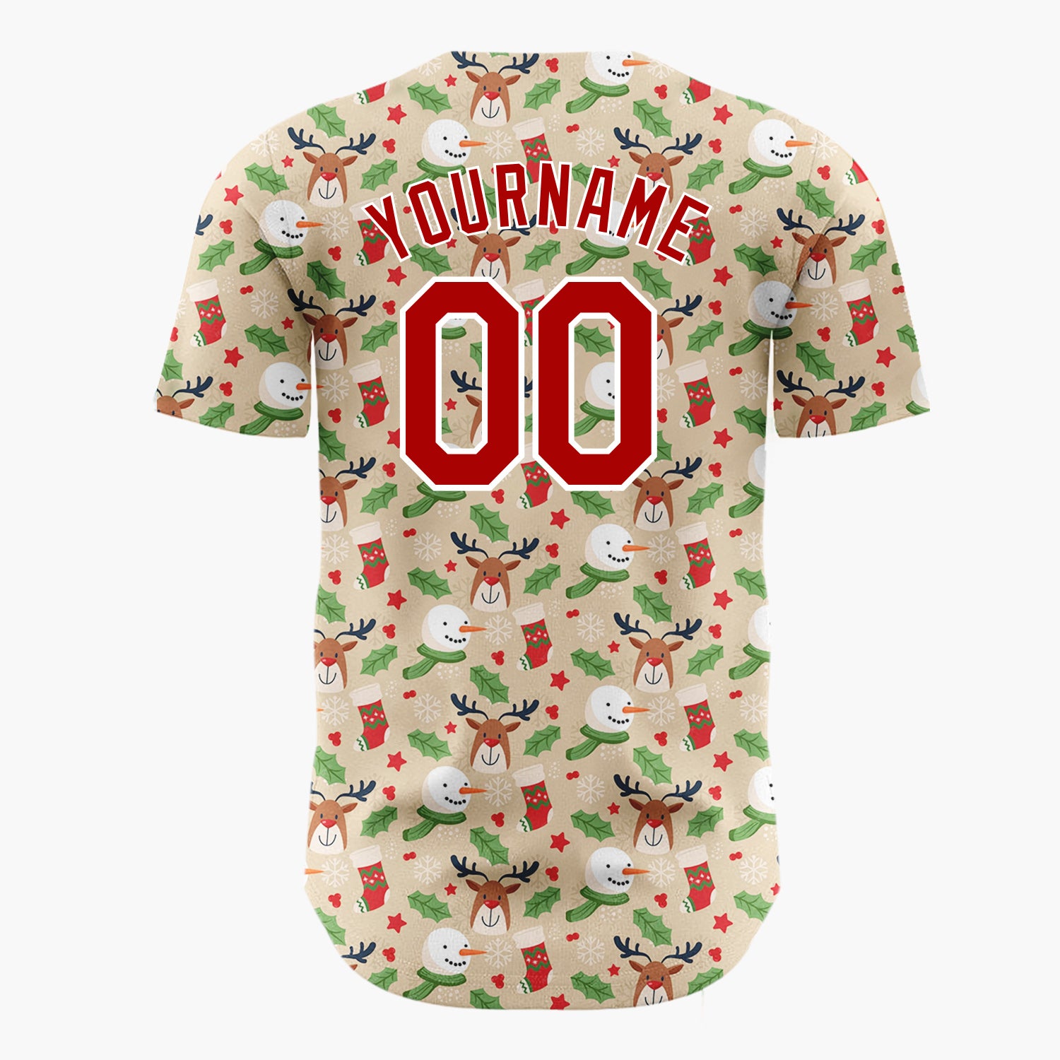Custom Beige Holly Berries Pinecones Cartoon Pattern Christmas Baseball Jersey