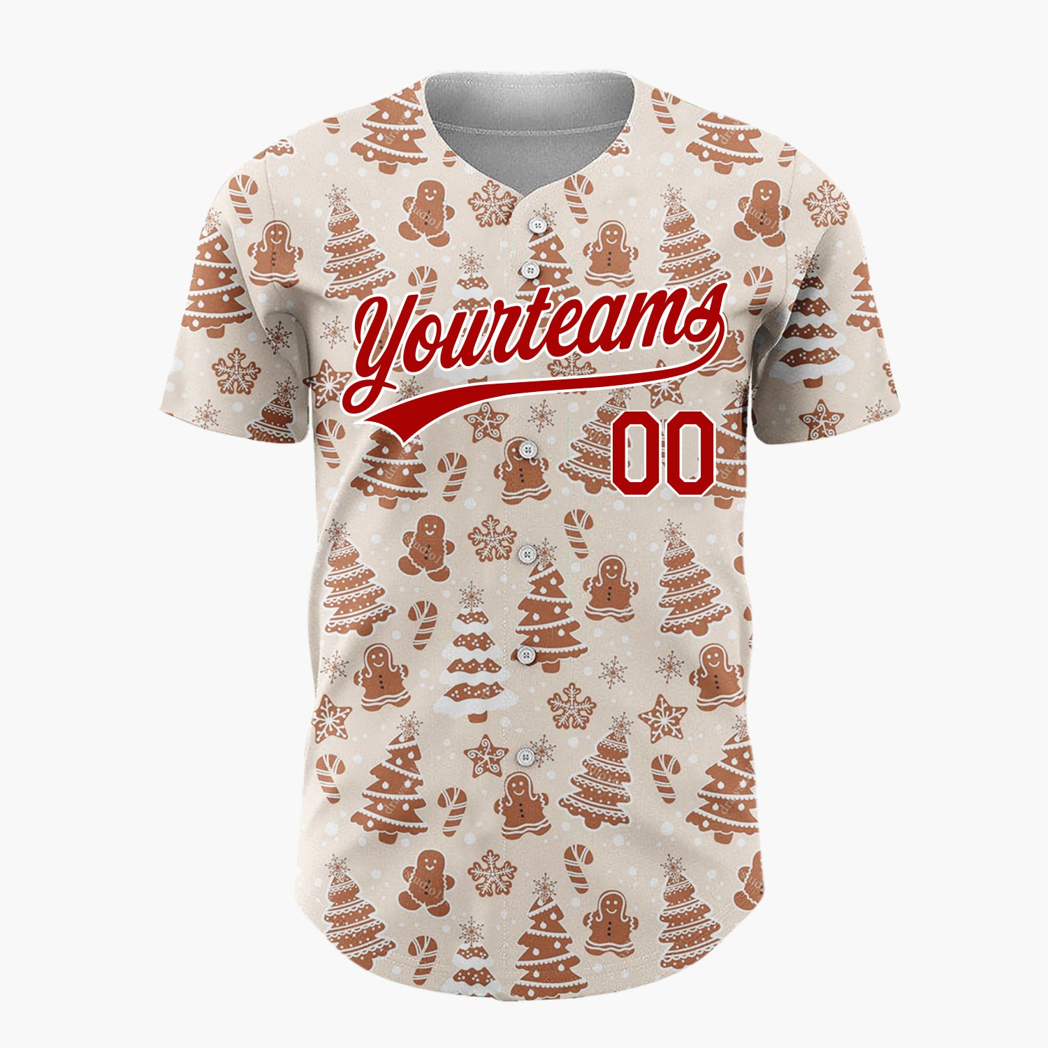 Custom Beige Christmas Trees Doodles Minimalist Pattern Christmas Baseball Jersey