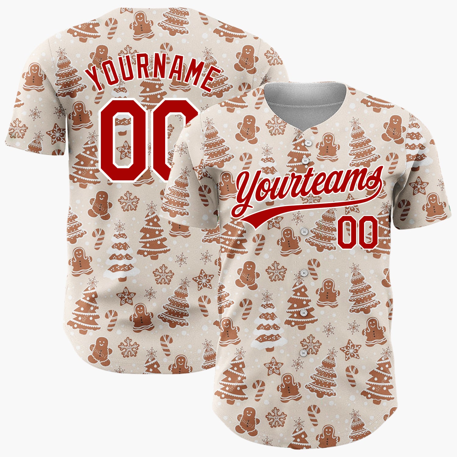 Custom Beige Christmas Trees Doodles Minimalist Pattern Christmas Baseball Jersey