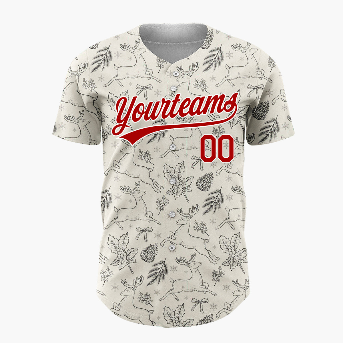 Custom Beige Black White Vintage Reindeer Sketch Christmas Baseball Jersey