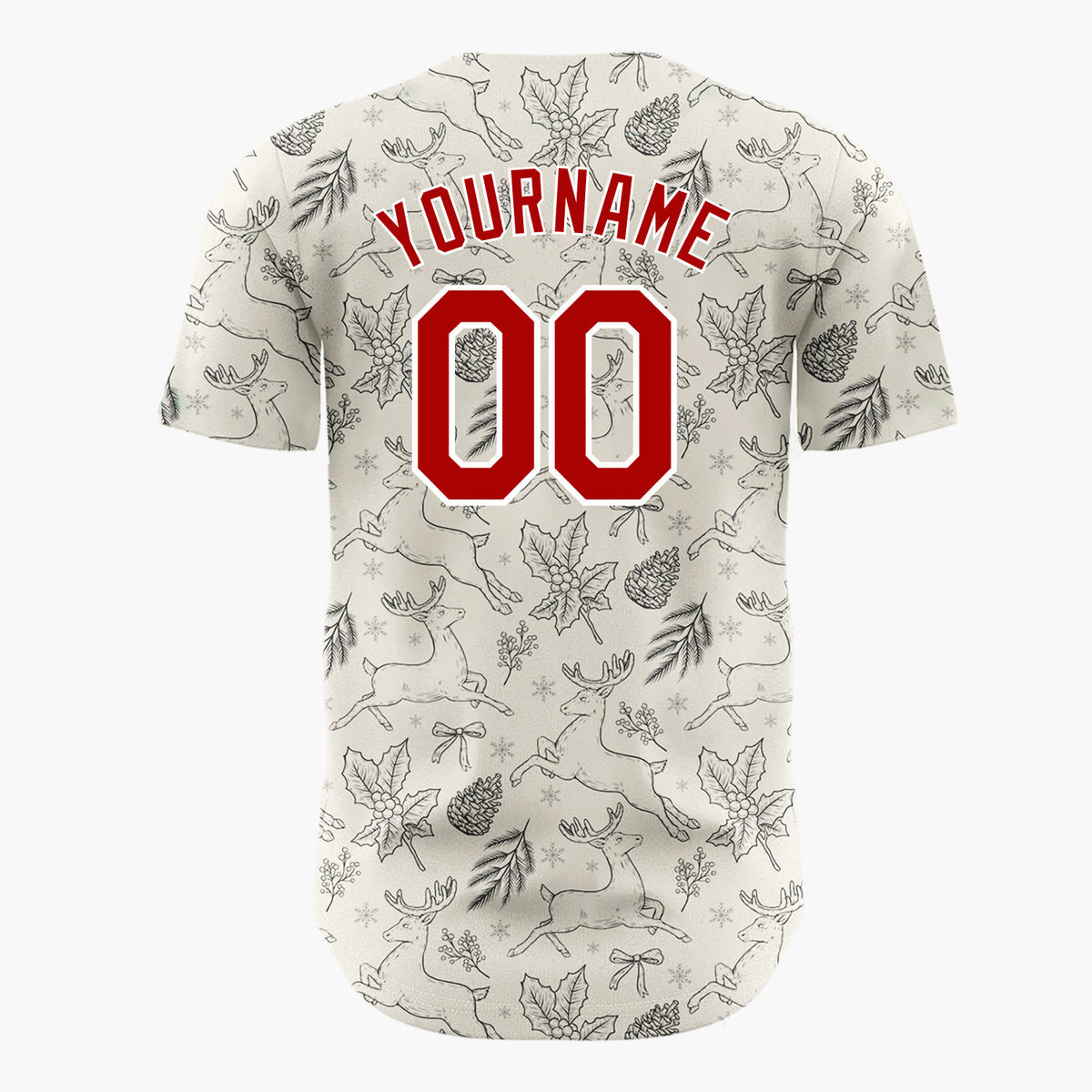 Custom Beige Black White Vintage Reindeer Sketch Christmas Baseball Jersey