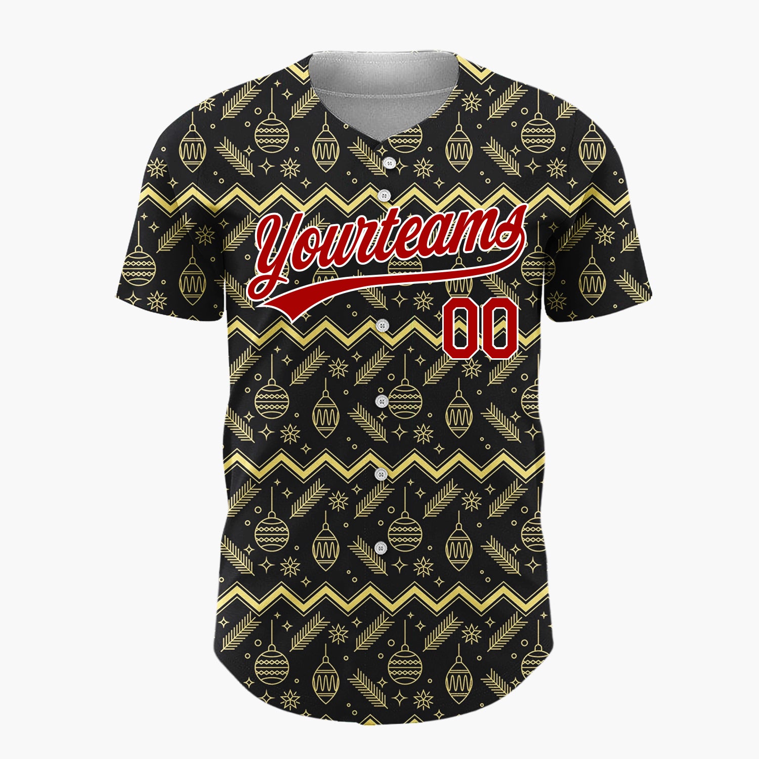 Custom Black Gold Zigzag Ornament Outline Christmas Baseball Jersey