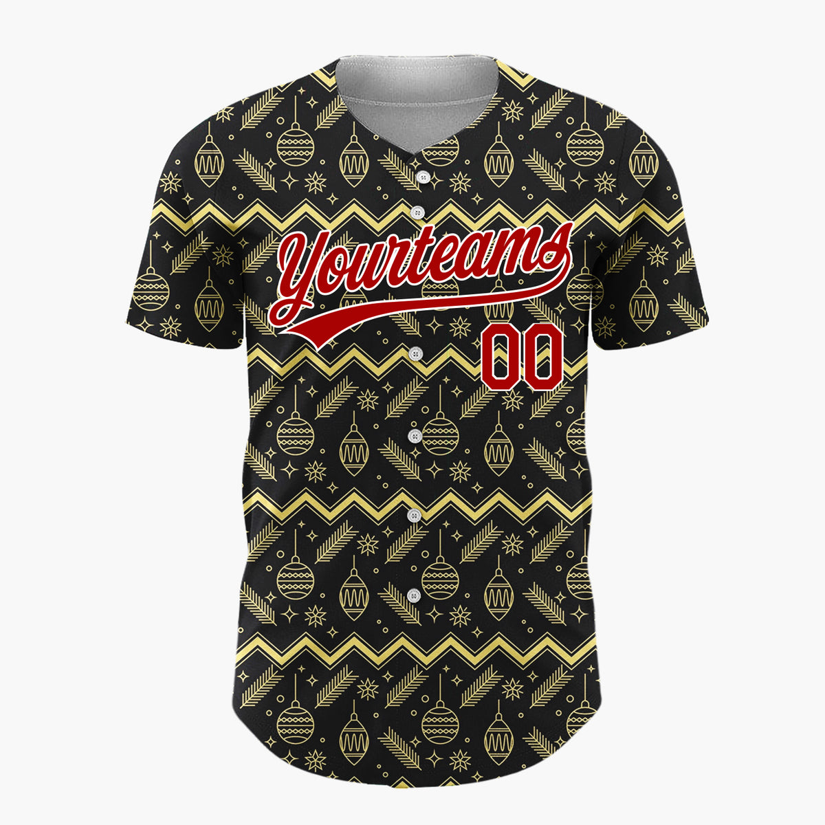 Custom Black Gold Zigzag Ornament Outline Christmas Baseball Jersey