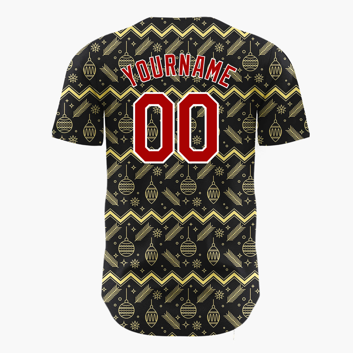 Custom Black Gold Zigzag Ornament Outline Christmas Baseball Jersey