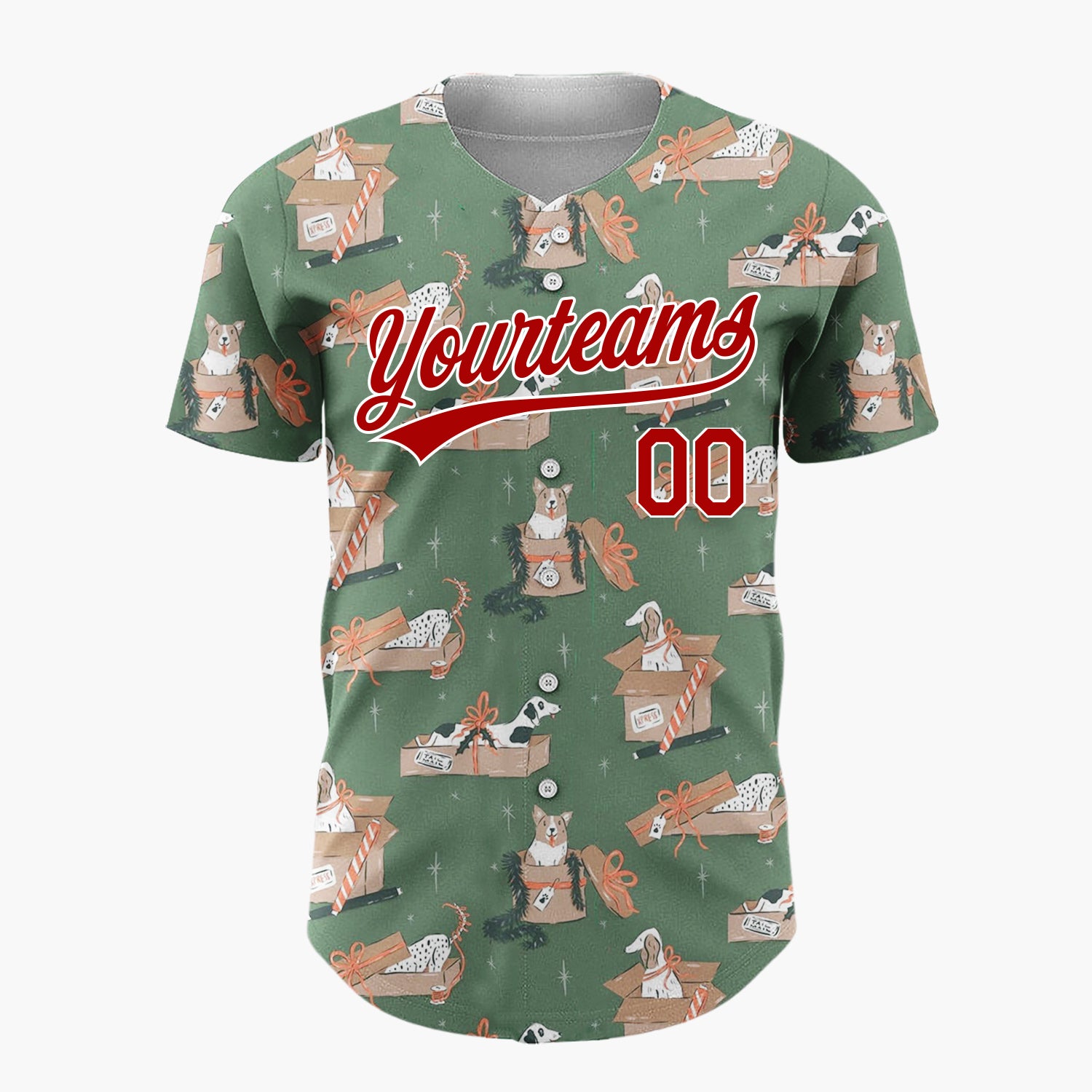 Custom Beige Dogs Cozy Winter Boxes Cartoon Pattern Christmas Baseball Jersey