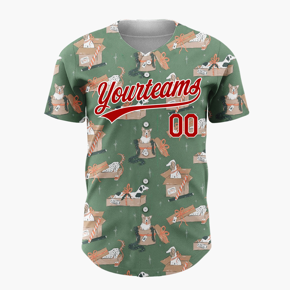 Custom Beige Dogs Cozy Winter Boxes Cartoon Pattern Christmas Baseball Jersey