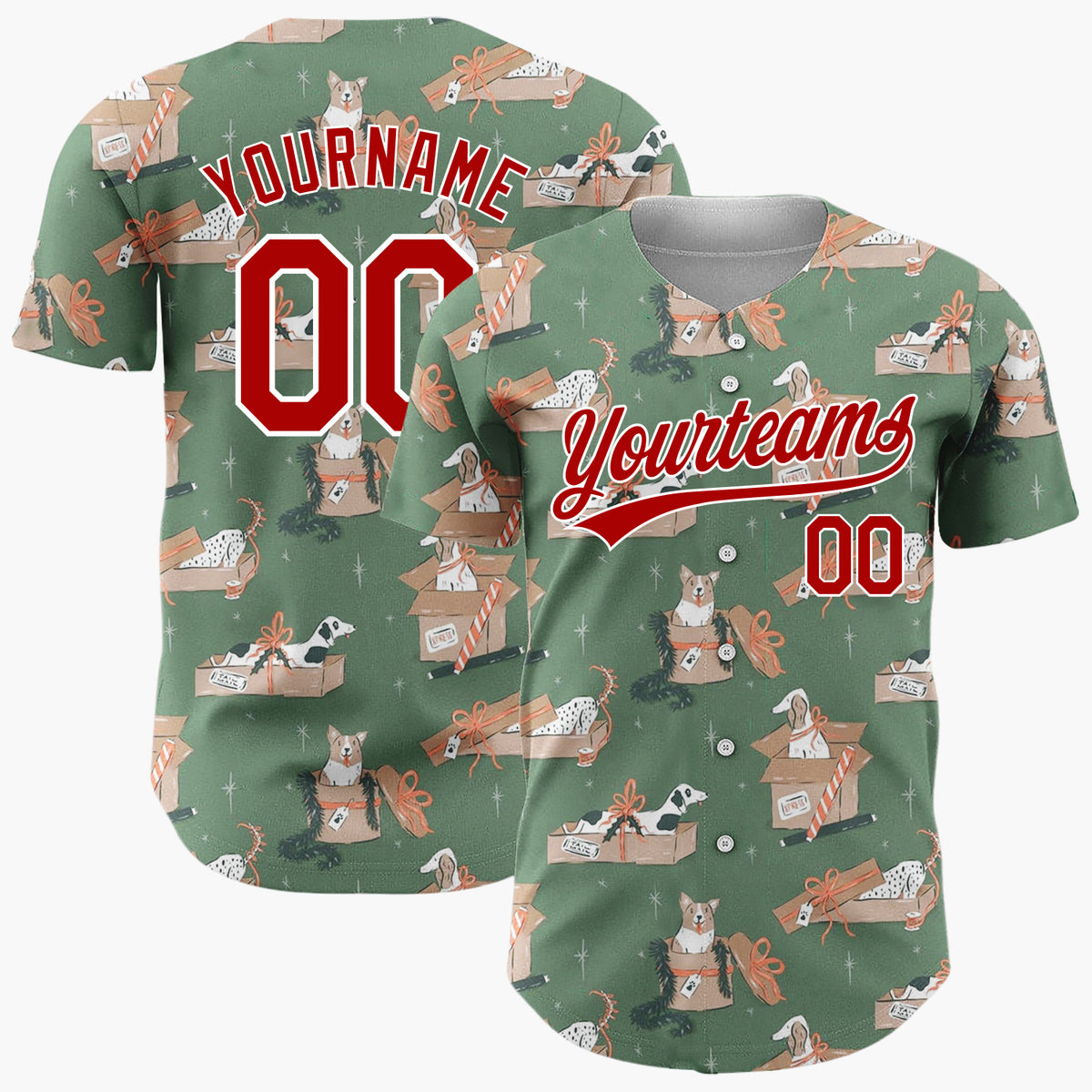 Custom Beige Dogs Cozy Winter Boxes Cartoon Pattern Christmas Baseball Jersey