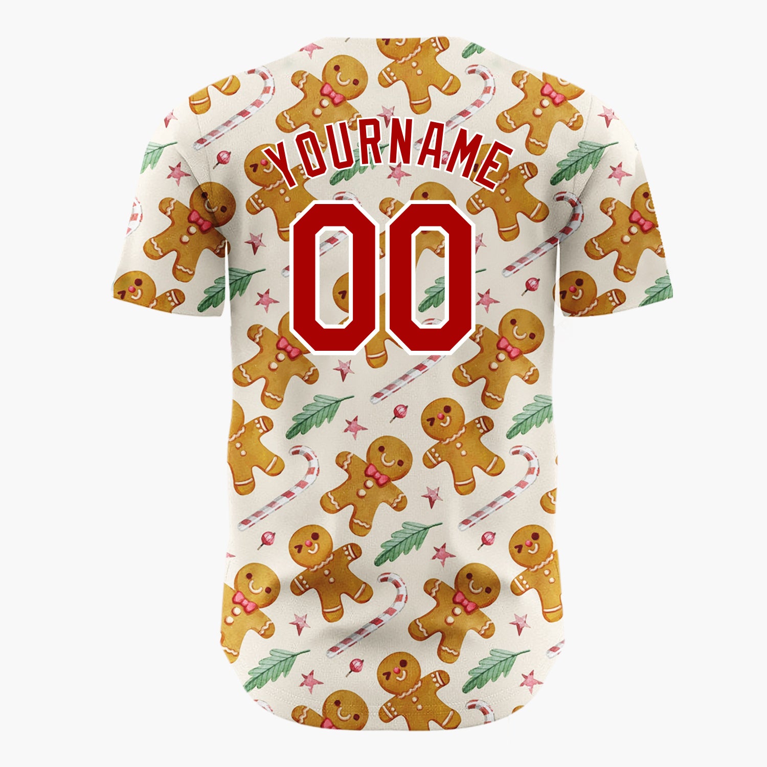 Custom Beige Brown Gingerbread Men And Candy Canes Cute Holiday Pattern Christmas Baseball Jersey